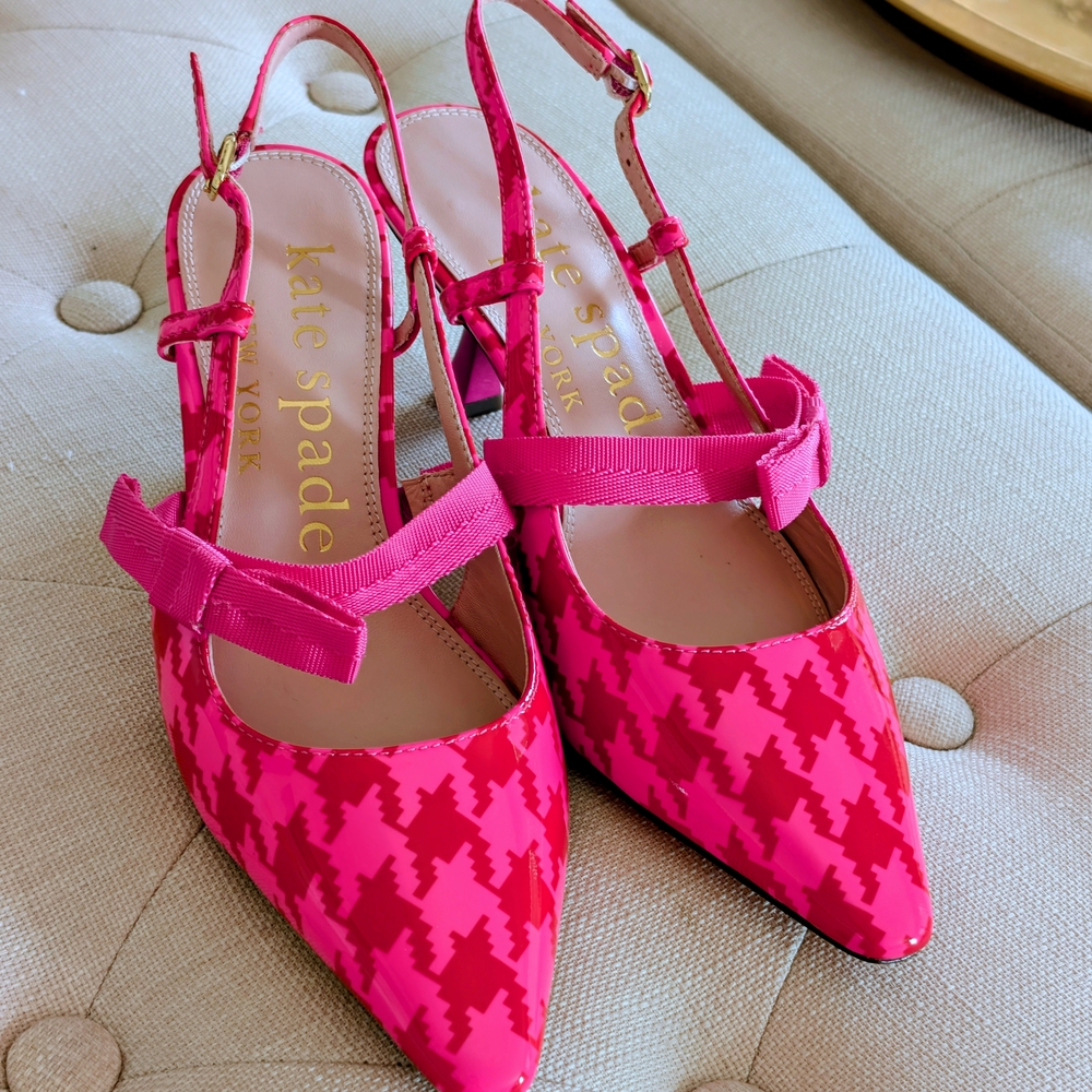NEW Kate Spade Pink and Red Patterned Heels Sz 6